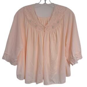 Vintage Shadowline Blush Pink Lace Sheer Lingerie Blouse Women's L Cottagecore